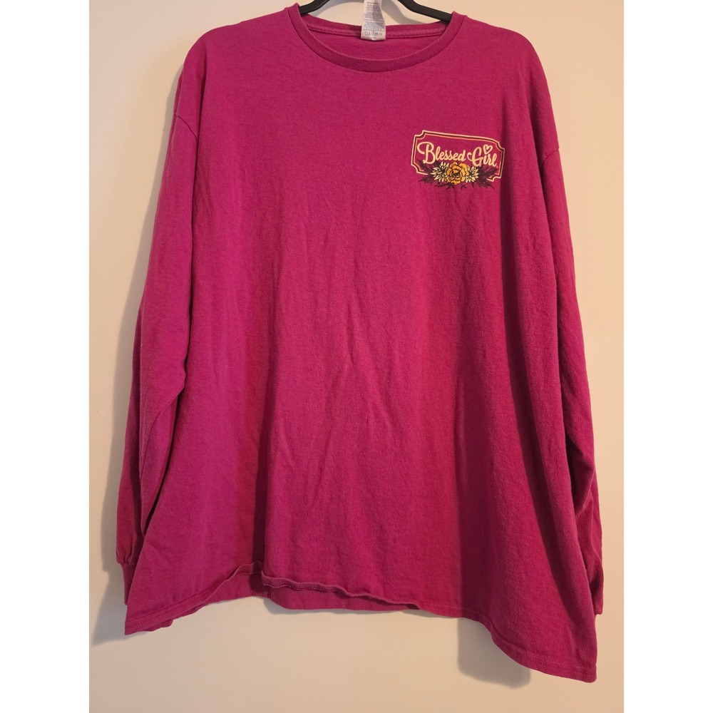 Blessed Girl T-Shirt Women 2XL Pink Cotton Life Is What You Bake It Graphic L/S
